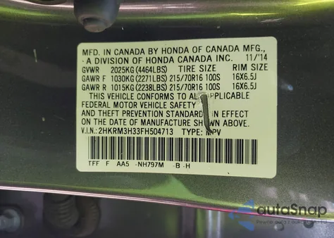 2015 Honda Cr-V Lx from USA, damaged, VIN 2HKRM3H33FH504713